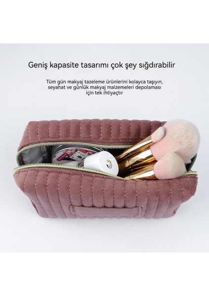 Yeni Dikiş Dikey Çizgili Kadife Kumaş Kozmetik Çanta Kare Seyahat Cilt Bakım Ürünleri Yıkama Saklama Çantası (Yurt Dışından) fiyatları