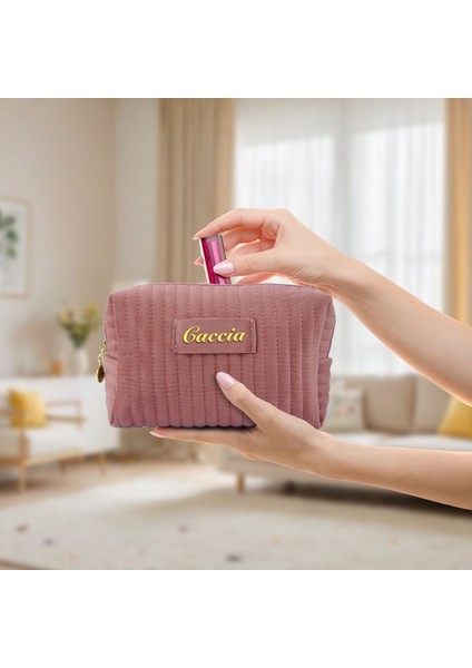 Yeni Dikiş Dikey Çizgili Kadife Kumaş Kozmetik Çanta Kare Seyahat Cilt Bakım Ürünleri Yıkama Saklama Çantası (Yurt Dışından) modelleri