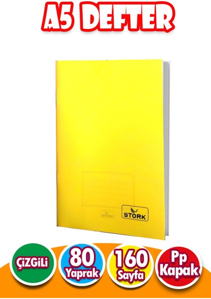 Pp Kapaklı Tel Dikişli Defter 80 Yaprak | A5 | Çizgili Defter Küçük Boy