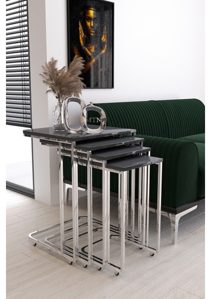 Sedef Tekerli 4'lü Kare Zigon Gümüş Kaplama Antrasit Mdf fiyatları