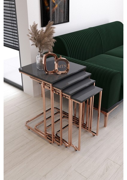 Sedef Tekerli 4'lü Kare Zigon Bakır Kaplama Antrasit Mdf