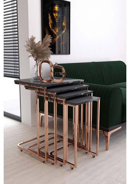 Sedef Tekerli 4'lü Kare Zigon Bakır Kaplama Antrasit Mdf fiyatları