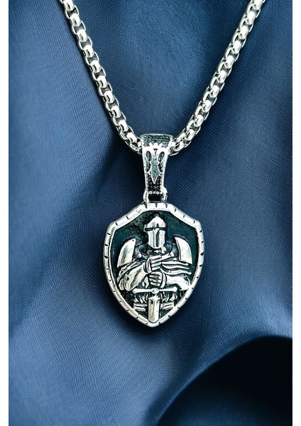 Gümüş Kaplama Krom-Çelik Erkek Kolyesi Kraliyet Şovalye Madalyon modelleri