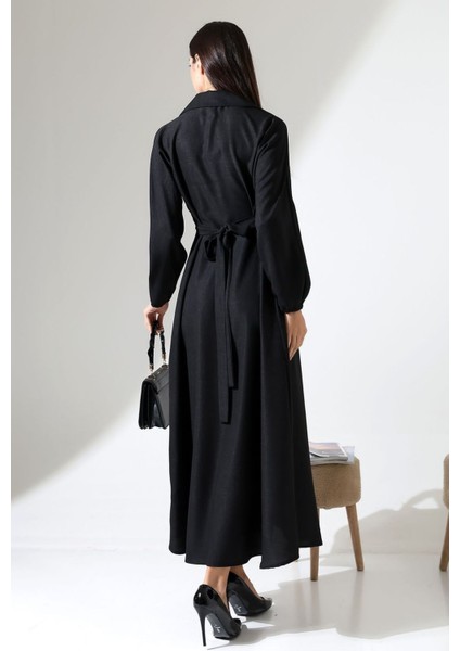 Kadın Belden Oturtmalı Kendinden Kuşaklı Keten Tesettür Elbise fiyatları