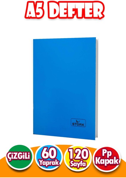 Pp Kapaklı Tel Dikişli Defter 60 Yaprak | A5 | Çizgili Defter Küçük Boy