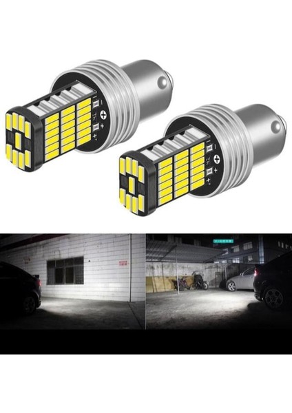45 SMD LED Araç Ampulü 2'li Set – Düşük Güç Tüketimi, Canbus Uyumlu, BA15S 1156 P21W, Beyaz Yüksek Parlaklık