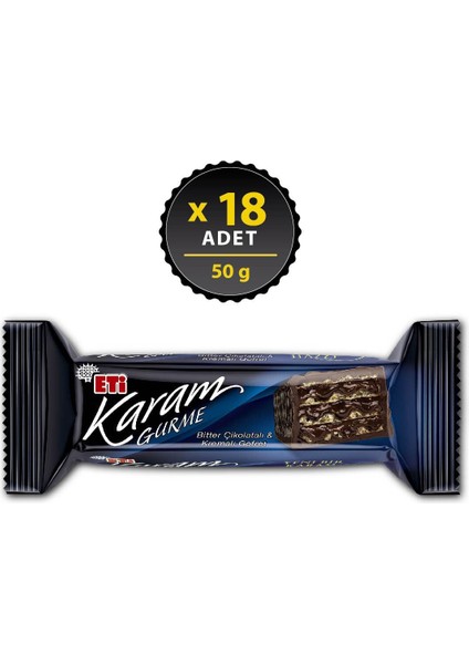 Karam Gurme Bitter Çikolata ve Kremalı Gofretli Kutu Çikolata 50 g x 18 Adet – Türkiye'de Üretilmiştir fiyatları