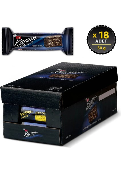 Karam Gurme Bitter Çikolata ve Kremalı Gofretli Kutu Çikolata 50 g x 18 Adet – Türkiye'de Üretilmiştir modelleri