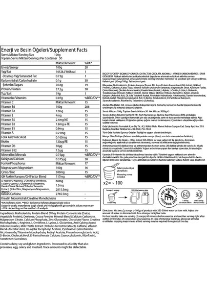 Bigjoy Big Mass Gainer GH Factors 5000 gr Çikolata Aromalı Arjinin ve B6 Vitaminli Karbonhidrat Tozu – Türkiye Üretimi Erkek Sporculara Özel