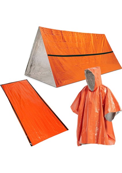 Acil Durum Hayatta Kalma Yaşam Ponçosu Su Geçirmez Kamp Ekipmanı Açık Hava Battaniyesi Yeniden Kullanılabilir Termal Ponço Yağmurluk Uyku Tulumu ve Çadır Barınağı-Tip 3 (Yurt Dışından)