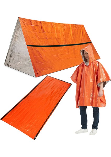 Acil Durum Hayatta Kalma Yaşam Ponçosu Su Geçirmez Kamp Ekipmanı Açık Hava Battaniyesi Yeniden Kullanılabilir Termal Ponço Yağmurluk Uyku Tulumu ve Çadır Barınağı-Tip 3 (Yurt Dışından) fırsatları