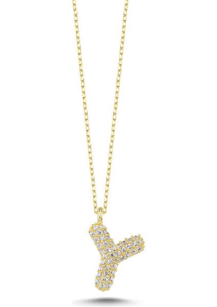 925 Ayar Gümüş Zirkon Taşlı 3 Boyutlu Balon Y Harfi Kolye