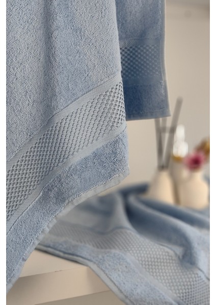 %100 Pamuk Banyo Havlu Seti-Long Twist Iplik-Yüksek Su Emici ve Yumuşak-Mavi fiyatları