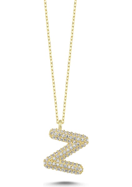 925 Ayar Gümüş Zirkon Taşlı 3 Boyutlu Balon Z Harfi Kolye