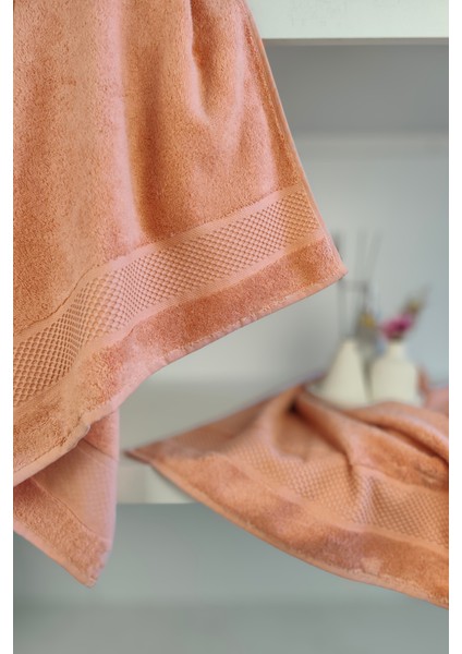 %100 Pamuk Banyo Havlu Seti-Long Twist Iplik-Yüksek Su Emici ve Yumuşak-Şeftali