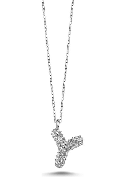 925 Ayar Gümüş Zirkon Taşlı 3 Boyutlu Balon Y Harfi Kolye