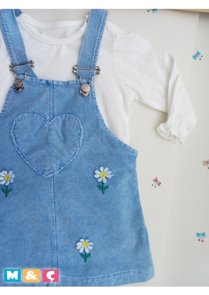 Kız Çocuk Jean Etek Salopet 2' Li Kot Etek Tulum Takım modelleri