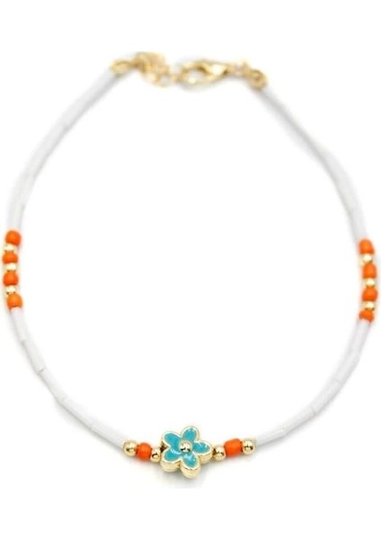 Boncuklu Çiçek Halhal - Mavi fiyatları