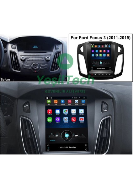 Ford Focus Uyumlu Android 10.1 Multimedya Sistemi – 9.7" HD Dokunmatik Ekran, 4GB RAM, 64GB Hafıza, Geri Görüş Kamerası Desteği