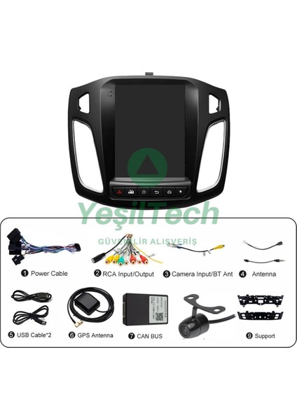 Ford Focus Uyumlu Android 10.1 Multimedya Sistemi – 9.7" HD Dokunmatik Ekran, 4GB RAM, 64GB Hafıza, Geri Görüş Kamerası Desteği