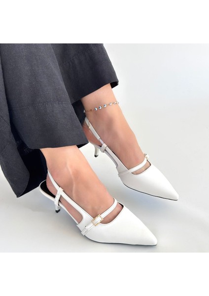 Darina Beyaz Cilt Topuklu Ayakkabı