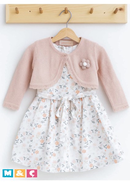 Kız Çocuk Elbise Takımı Polerolu 2li Çiçekli Elbise Takım