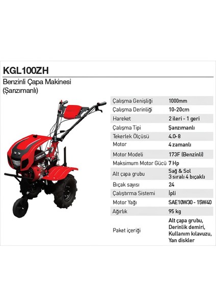 Benzinli Çapa Makinesi KGL100ZH 7 Hp Güçlü Motorlu Bahçe Toprak Çapalama ve Tarım Işleme Makinesi fiyatları
