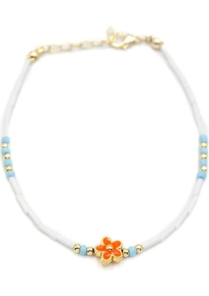 Boncuklu Çiçek Halhal - Turuncu fiyatları