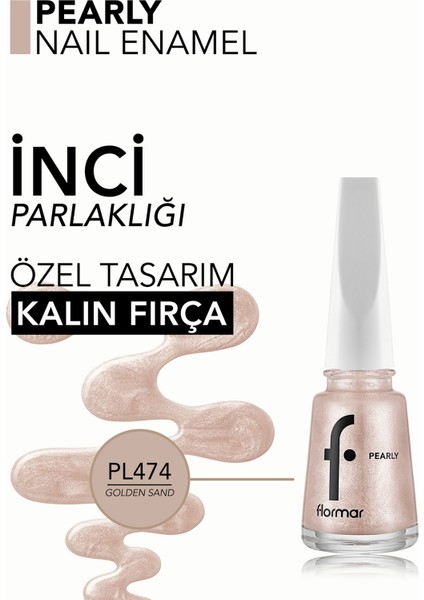 Pearly Yarı Transparan & Parlak Bitişli Sedefli Oje (PL474 Golden Sand) 8682536104395