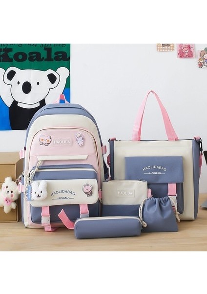 Okul Sırt Çantası Erkek ve Kız Öğrenci Schoolbag Karikatür Kolye Büyük Kapasiteli Orta Okul Kız Schoolbag Sırt Çantası (Yurt Dışından)