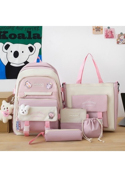 Okul Sırt Çantası Erkek ve Kız Öğrenci Schoolbag Karikatür Kolye Büyük Kapasiteli Orta Okul Kız Schoolbag Sırt Çantası (Yurt Dışından)