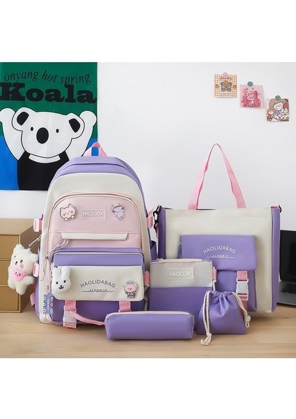 Okul Sırt Çantası Erkek ve Kız Öğrenci Schoolbag Karikatür Kolye Büyük Kapasiteli Orta Okul Kız Schoolbag Sırt Çantası (Yurt Dışından)