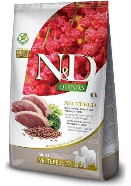 Quinoa Idrar Yolları Destekleyici Ördek Brokoli ve Kinoalı Kısırlaştırılmış Orta ve Büyük Irk Yetişkin Köpek Maması 12 kg