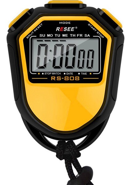 Resee RS-808 Elde Taşınabilir Kronometre LCD Ekran Zamanlayıcı Yüzme Koşu Spor Kronograf Sayacı Kordonlu-Sarı (Yurt Dışından)