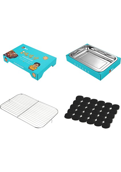 Açık Hava Tek Kullanımlık Barbekü Sobası Kraft Kağıdı + Paslanmaz Çelik Barbekü Izgarası Yıkama Gerektirmeyen Tembel Kamp Piknik Sobası (Bpa Içermez, Fda Sertifikası Yok)-Mavi (Yurt Dışından)