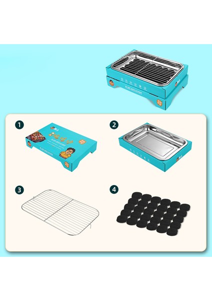 Açık Hava Tek Kullanımlık Barbekü Sobası Kraft Kağıdı + Paslanmaz Çelik Barbekü Izgarası Yıkama Gerektirmeyen Tembel Kamp Piknik Sobası (Bpa Içermez, Fda Sertifikası Yok)-Mavi (Yurt Dışından) fiyatları