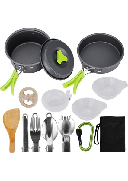 15 Adet Taşınabilir Kamp Tencere ve Tava Seti, Yapışmaz Tencere, Tava ve Kase Seti (Yurt Dışından)