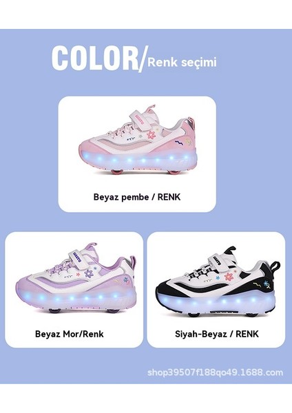 Çocuk Çok Modlu Işıklı Işıklı Spor Kasnağı Ayakkabıları Kızlar Dört Tekerlekli Paten Pembe (Yurt Dışından) indirimleri