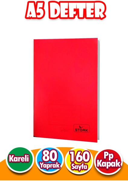 Pp Kapaklı Tel Dikişli Defter 80 Yaprak | A5 | Kareli Defter Küçük Boy