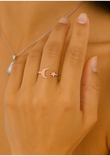 Yıldız ve Hilal Kadın Gümüş Yüzük Ayarlanabilir (11-17) fiyatları