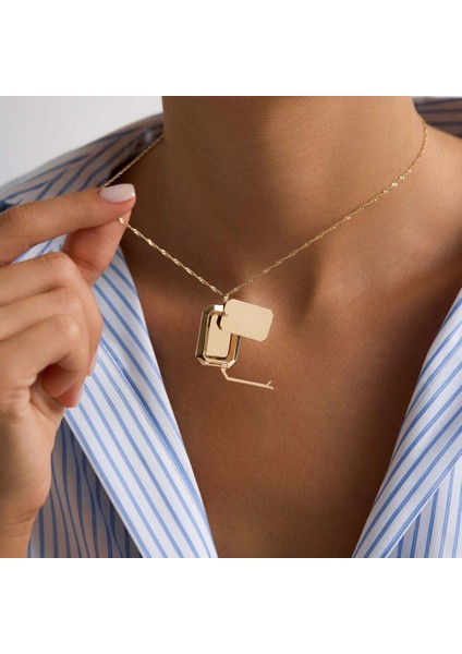 14 Ayar Altın Resimli Kolye Singapur Zincir 45 cm