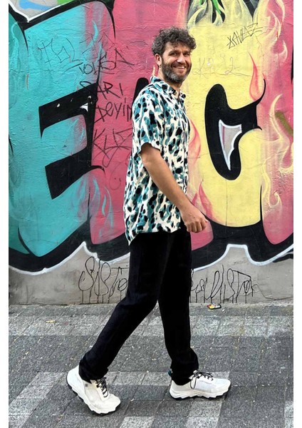 Bohem Tarz Kısa Kollu Desenli Gömlek Petrol - Bej - Siyah fiyatları