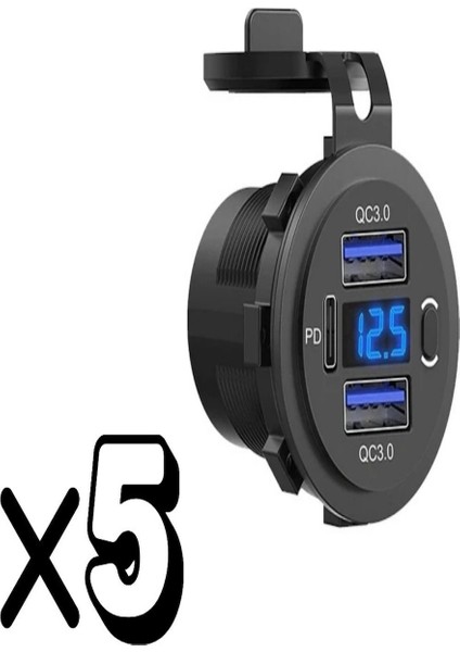 5 Adet Çift USB Qc3.0 Soket + Type C 12-24V 8.5A Karavan Için