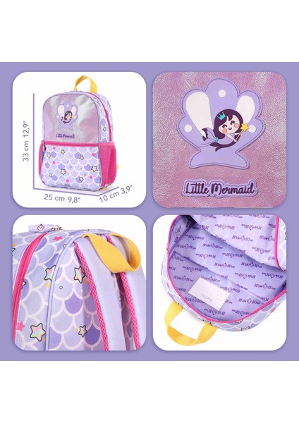 Çocuk Sırt Çantası, Kalem Kutusu, Beslenme Çantası 3'lü Set Pırıltılı Deniz Kızı