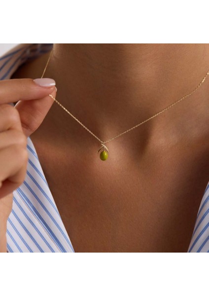 Yeşil Zeytin Altın Kolye 45 cm