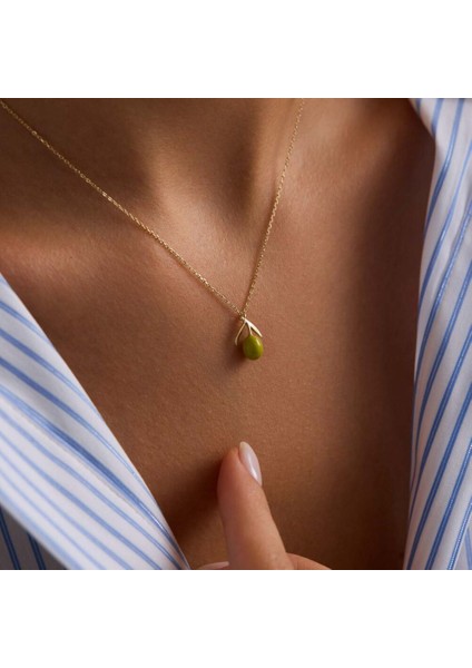 Yeşil Zeytin Altın Kolye 45 cm modelleri