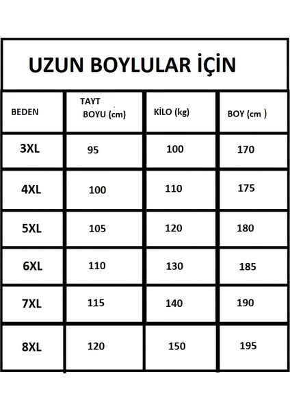 Uzun Boylular Için Büyük Beden Tayt (3xl-4xl-5xl-6xl-7xl-8xl) modelleri