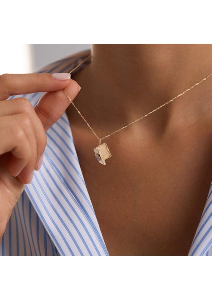 Sevimli Kapaklı Kalp Kolye Taşlı 10.1 mm 45 cm