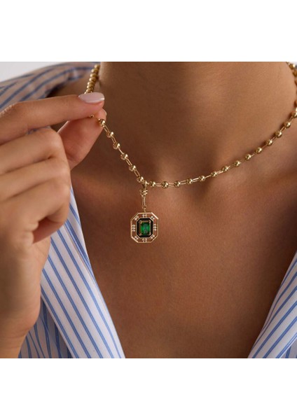 14 Ayar Özel Tasarım Yeşil Taşlı Kolye Ball Chain modelleri