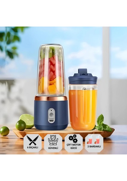 2 Bardaklı 400ML Kişisel Şarjlı Blender Taşınabilir Smoothies Blender Meyve Sıkacağı 21000RPM